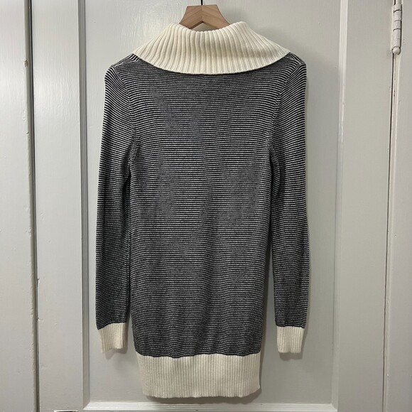 LOFT Women's Black Cream Stripe Tunic Sweater Cowl Turtleneck Size S Petite - Picture 2 of 6